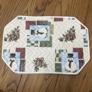 Set Of 8 Vintage Quilted Wipeable Winter Placemats Snowman Cottage Core